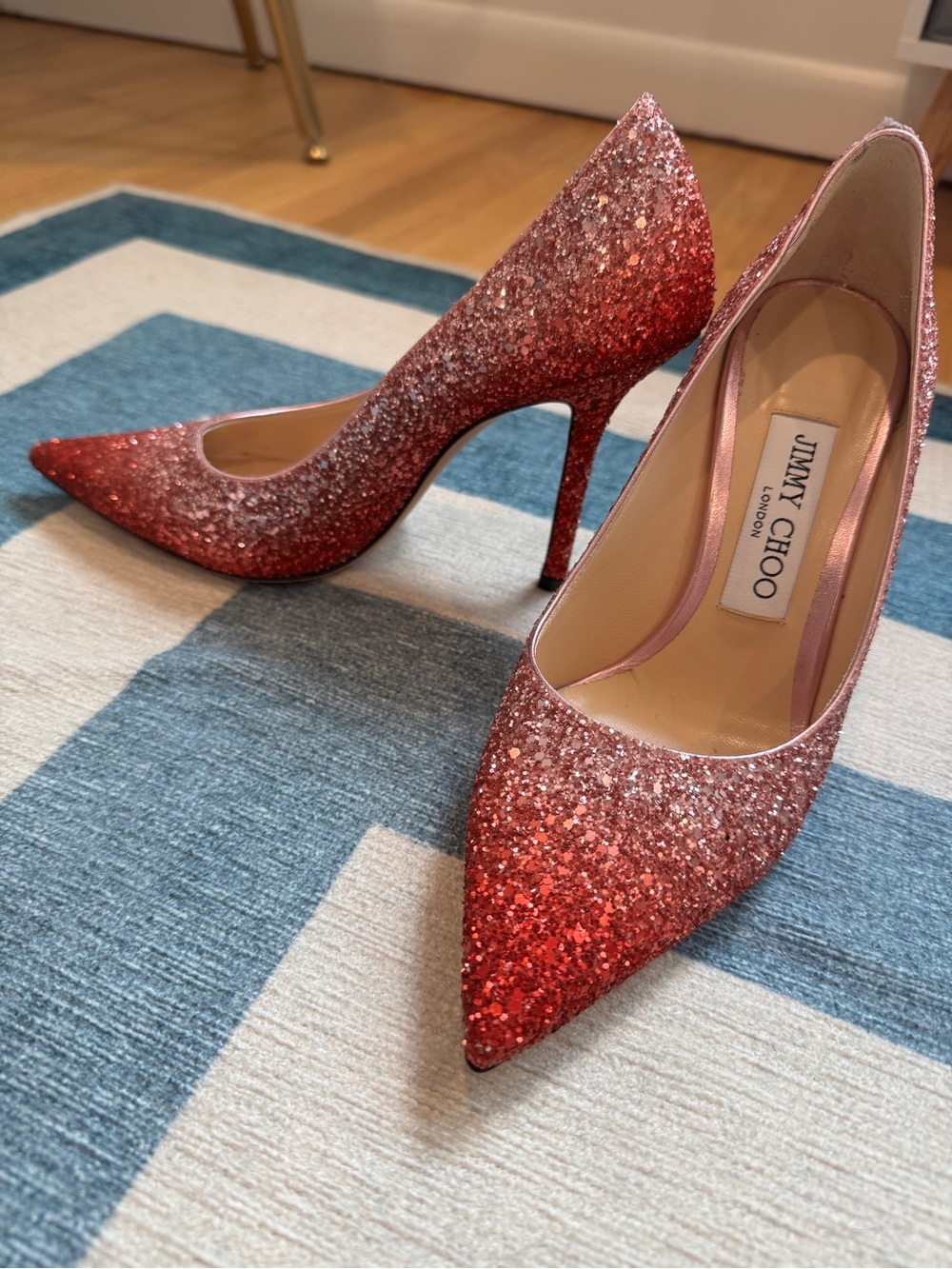 Jimmy Choo Pink Glitter Pointed Toe Pumps